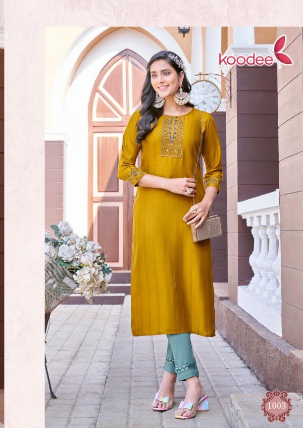 Koodee Naveli Vol 1 Rayon Fancy Kurti With Bottom Colletion